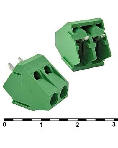 Винтовой клеммный блок RUICHI DG103-5.0-2 на 2 клеммы M2.5, шаг 5 мм, угловой 45°, 6 А, 26-18 AWG