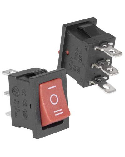 Клавишный переключатель RUICHI KCD1-103-C6-R/3P, ON-OFF-ON, 3 контакта, красный