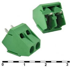 Винтовой клеммный блок RUICHI DG103-5.0-2 на 2 клеммы M2.5, шаг 5 мм, угловой 45°, 6 А, 26-18 AWG