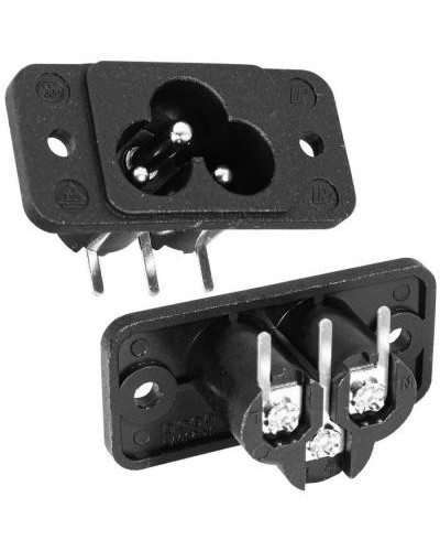 Разъем питания IEC-60320 (C6) RUICHI AC-038, с фланцами, 3 контакта, 10 А, 250 В, -25…+70 °C, черный