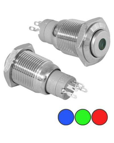 Кнопка антивандальная с подсветкой RUICHI LAS2-GQH-11D/R on-(on), М16, IP40, никелированная латунь