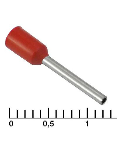 Наконечник на кабель втулочный (трубчатый) изолированный RUICHI DN00510, 20 AWG, 0,5 мм2, длина 14 мм, контакт луженая медь, изолятор винил/нейлон, цвет красный