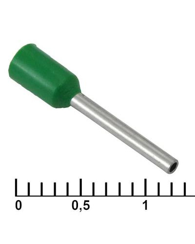 Наконечник на кабель втулочный (трубчатый) изолированный RUICHI DN00510, 20 AWG, 0,5 мм2, длина 14 мм, контакт луженая медь, изолятор винил/нейлон, цвет зеленый