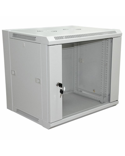 Шкаф настенный 19" 9U 600×450×500мм (ШxГxВ) - передняя дверь стекло, боковые стенки съемные (разобранный) RAL 7035 REXANT PRO