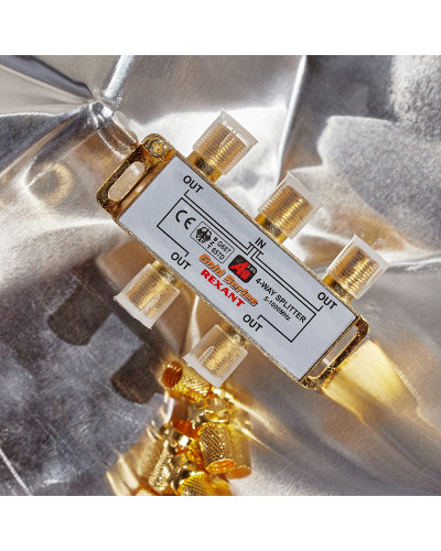 Делитель ТВх4 под F-разъем, 5-1000МГц, Gold (5 F-разъемов в комплекте) REXANT
