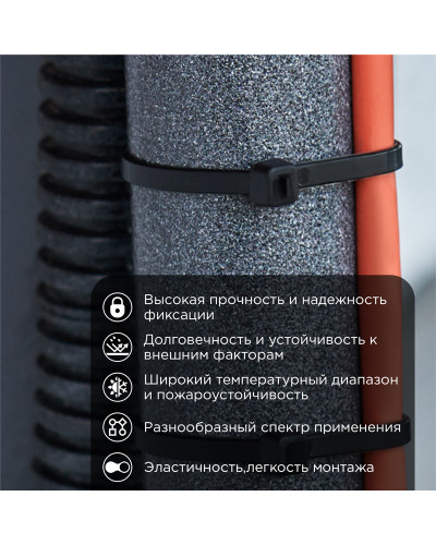 Стяжка кабельная нейлоновая 200x2,5мм, черная (100 шт/уп) REXANT