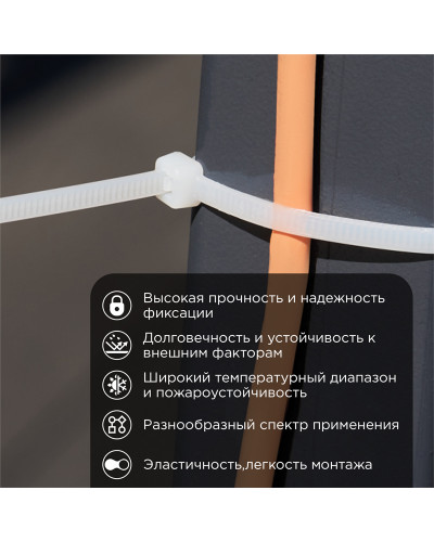Стяжка кабельная нейлоновая 250x4,8мм, белая (100 шт/уп) REXANT