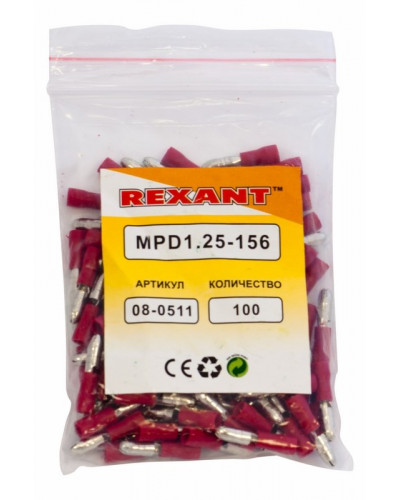 Разъем штекерный изолированный штекер 4 мм 0.5-1.5 мм² (РШи-п 1.5-4/РШИп 1,25-4) красный REXANT