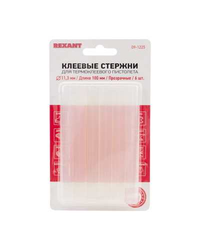 Стержни клеевые Ø11мм, 100мм, прозрачные (6 шт/уп), блистер REXANT