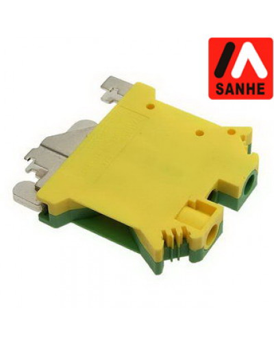 Клеммная колодка на DIN-рейку SANHE SHUKT6N, UL/IEC, 65 А, 2000 В, 24-10 AWG, PA66, корпус желто-зеленый