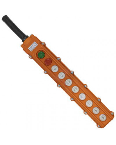 Пост 10-ти кнопочный на кабель RUICHI GB8-B108, 50х70х380 мм, 250 В, 5 А, 50 мОм, -25…+70 °С, пластик, крышка ABS, оранжевый