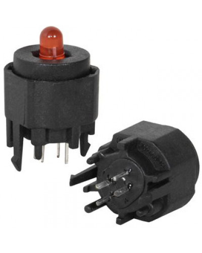 Миниатюрная кнопка без фиксации RUICHI KS12-PL1.5-BBR-5N-S, 4 контакта, круглая, корпус черный, кнопка черная с красной LED-лампой