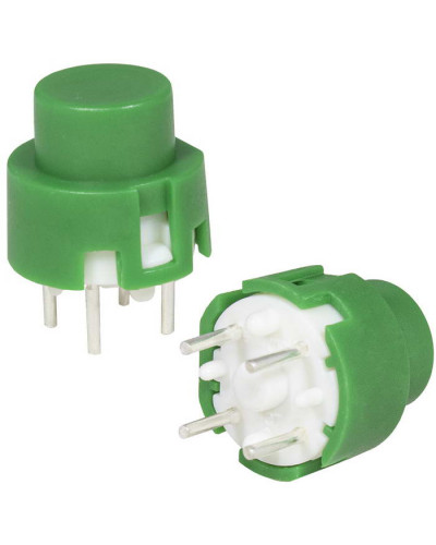 Миниатюрная кнопка без фиксации RUICHI TS4-2GN-0, 4 контакта, корпус зеленый круглый, кнопка зеленая цилиндрическая