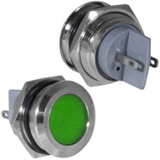 Индикатор антивандальный RUICHI GQ19PF-G, цвет зеленый, точечный излучатель, 12-24 В, 15 мА, гибкие выводы, никелированная латунь