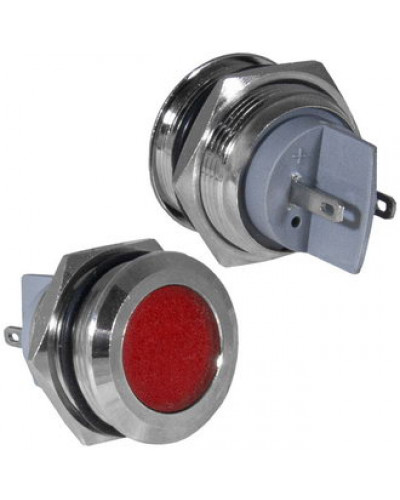 Индикатор антивандальный RUICHI GQ19PF-R, цвет красный, точечный излучатель, 12-24 В, 15 мА, гибкие выводы, никелированная латунь