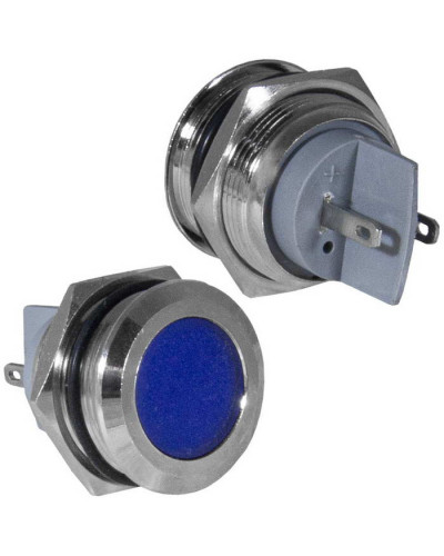 Индикатор антивандальный RUICHI GQ19PF-B, цвет синий, точечный излучатель, 12-24 В, 15 мА, гибкие выводы, никелированная латунь