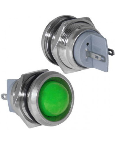 Индикатор антивандальный RUICHI GQ19PR-G, цвет зеленый, точечный излучатель, 12-24 В, 15 мА, гибкие выводы, никелированная латунь