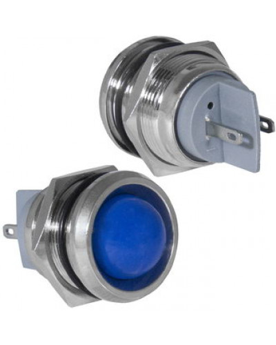 Индикатор антивандальный RUICHI GQ19PR-B, цвет синий, точечный излучатель, 12-24 В, 15 мА, гибкие выводы, никелированная латунь