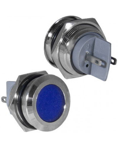 Индикатор антивандальный RUICHI GQ16PF-B, цвет синий, точечный излучатель, 12-24 В, 15 мА, гибкие выводы, никелированная латунь