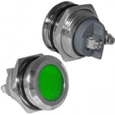 Индикатор антивандальный RUICHI GQ22SF-G, цвет зеленый, точечный излучатель, 12-24 В, 15 мА, гибкие выводы, никелированная латунь