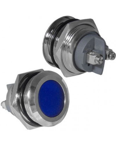 Индикатор антивандальный RUICHI GQ22SF-B, цвет синий, точечный излучатель, 12-24 В, 15 мА, гибкие выводы, никелированная латунь