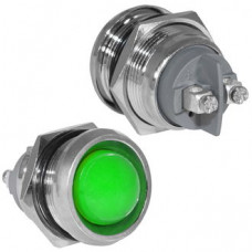 Индикатор антивандальный RUICHI GQ22SR-G, цвет зеленый, точечный излучатель, 12-24 В, 15 мА, гибкие выводы, никелированная латунь