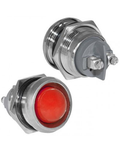 Индикатор антивандальный RUICHI GQ22SR-R, цвет красный, точечный излучатель, 12-24 В, 15 мА, гибкие выводы, никелированная латунь