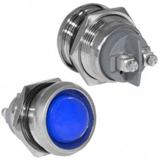 Индикатор антивандальный RUICHI GQ22SR-B, цвет синий, точечный излучатель, 12-24 В, 15 мА, гибкие выводы, никелированная латунь