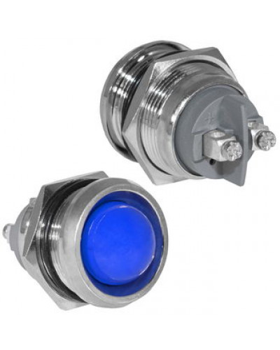 Индикатор антивандальный RUICHI GQ22SR-B, цвет синий, точечный излучатель, 12-24 В, 15 мА, гибкие выводы, никелированная латунь