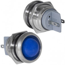 Индикатор антивандальный RUICHI GQ22PR-B, цвет синий, точечный излучатель, 12-24 В, 15 мА, гибкие выводы, никелированная латунь