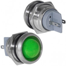 Индикатор антивандальный RUICHI GQ22PR-G, цвет зеленый, точечный излучатель, 12-24 В, 15 мА, гибкие выводы, никелированная латунь