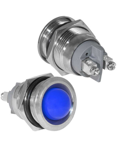Индикатор антивандальный RUICHI GQ19SR-B, цвет синий, точечный излучатель, 12-24 В, 15 мА, гибкие выводы, никелированная латунь