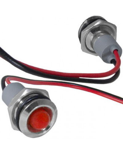 Индикатор антивандальный RUICHI GQ12WR-R, цвет красный, точечный излучатель, 12-24 В, 15 мА, гибкие выводы, никелированная латунь