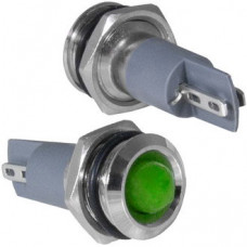Индикатор антивандальный RUICHI GQ12PR-G, цвет зеленый, точечный излучатель, 12-24 В, 15 мА, гибкие выводы, никелированная латунь
