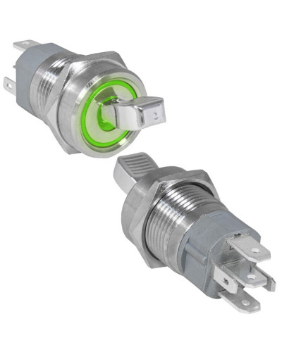 Микротумблер цилиндрический с резьбой RUICHI RT-S6-12C, ON-OFF, SPST, 3 А, 250 В, 50 мОм, 5 контактов, зеленая подсветка