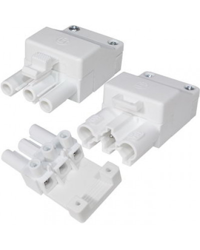 Коннекторы трехполюсные (комплект, разъемы female+male) RUICHI ТР-007-3, 16 А, 400 В, пластиковые, белые