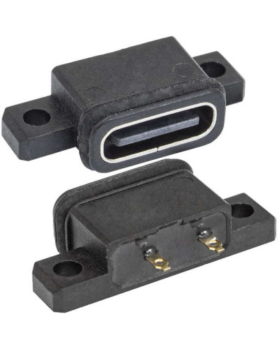 Разъём USB3.1-TYPE-C 24PF C IPX8-001, 2 контакта, 5 А, 20 В, 40 мОм, корпус пластиковый черный с проушинами под крепление