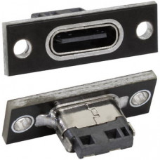 Разъём USB3.1-TYPE-C 24PF XH2.54-002, 2 контакта, 5 А, 20 В, корпус пластиковый черный с проушинами под винты
