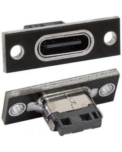 Разъём USB3.1-TYPE-C 24PF XH2.54-002, 2 контакта, 5 А, 20 В, корпус пластиковый черный с проушинами под винты