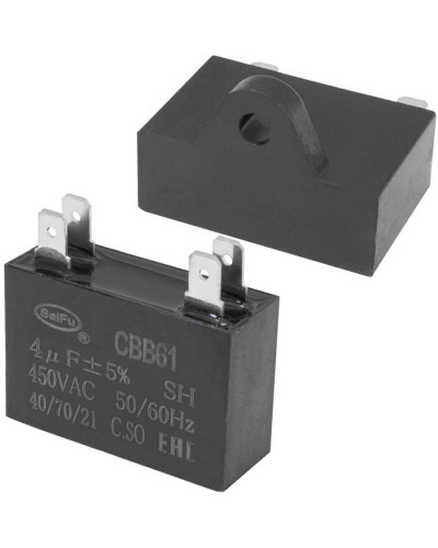 CBB61 4 uF 450V 4 PIN, SAIFU, пусковой конденсатор, 4 мкФ, ±5 %, 450 В, 4 клеммы