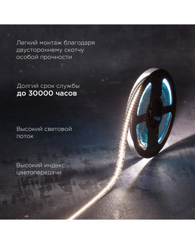 Лента светодиодная 12В, SMD2835, 19,2Вт/м, 240 LED/м, 4000K, 10мм, 5м,IP20 REXANT