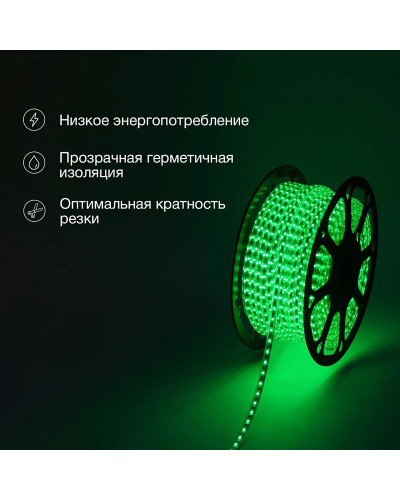 Лента светодиодная 220В, SMD2835, 4,8Вт/м, 60 LED/м, Зеленый, 10х7мм,с кабелем питания, IP67 NEON-NIGHT