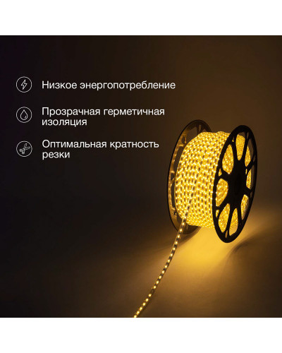 Лента светодиодная 220В, SMD2835, 4,8Вт/м, 60 LED/м, Теплый белый, 10х7мм, с кабелем питания,IP67 NEON-NIGHT