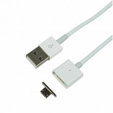 USB кабель micro USB магнитный со съемным штекером, 1м белый