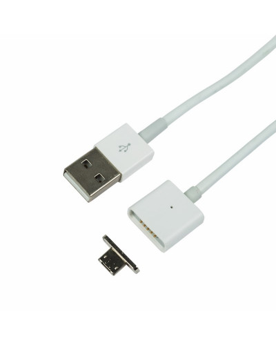 USB кабель micro USB магнитный со съемным штекером, 1м белый