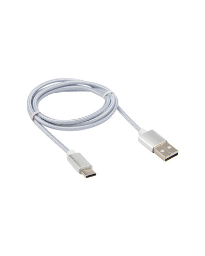 Кабель USB-Type-C/2,4A/nylon/silver/1m/REXANT