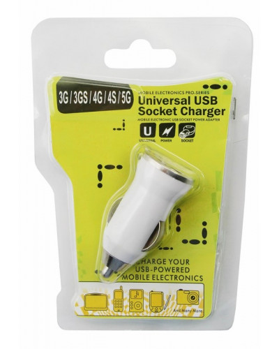 Автозарядка в прикуриватель USB small (АЗУ) (5V, 1 000mA) белая блистер