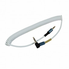 Аудио кабель 3,5 мм штекер-штекер угловой, металлические разъемы шнур спираль, 1М белый