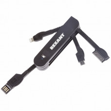USB переходник "нож" 3 в 1 для iPhone 5/microUSB/iPhone 4 черный REXANT