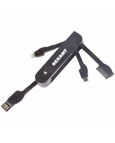 USB переходник "нож" 3 в 1 для iPhone 5/microUSB/iPhone 4 черный REXANT